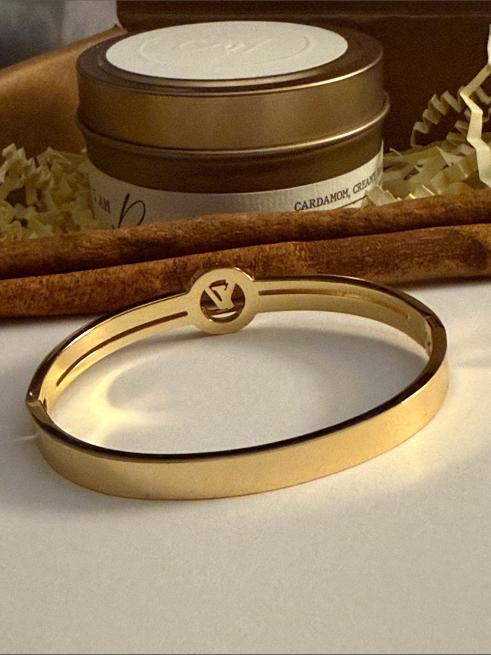 Fashion Jewelry Gold Crystal-Accent Monogram Bangle Bracelet - Picture 4 of 8